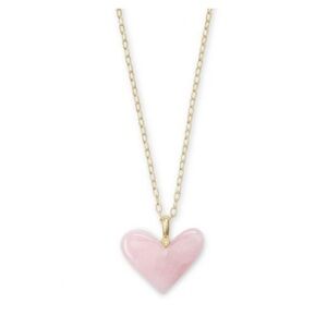 Kendra Scott Poppy Gold Heart Pendant Necklace in Rose Quartz